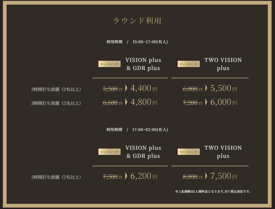 GOLF CITY CLUB SHINBASHIラウンド利用料金