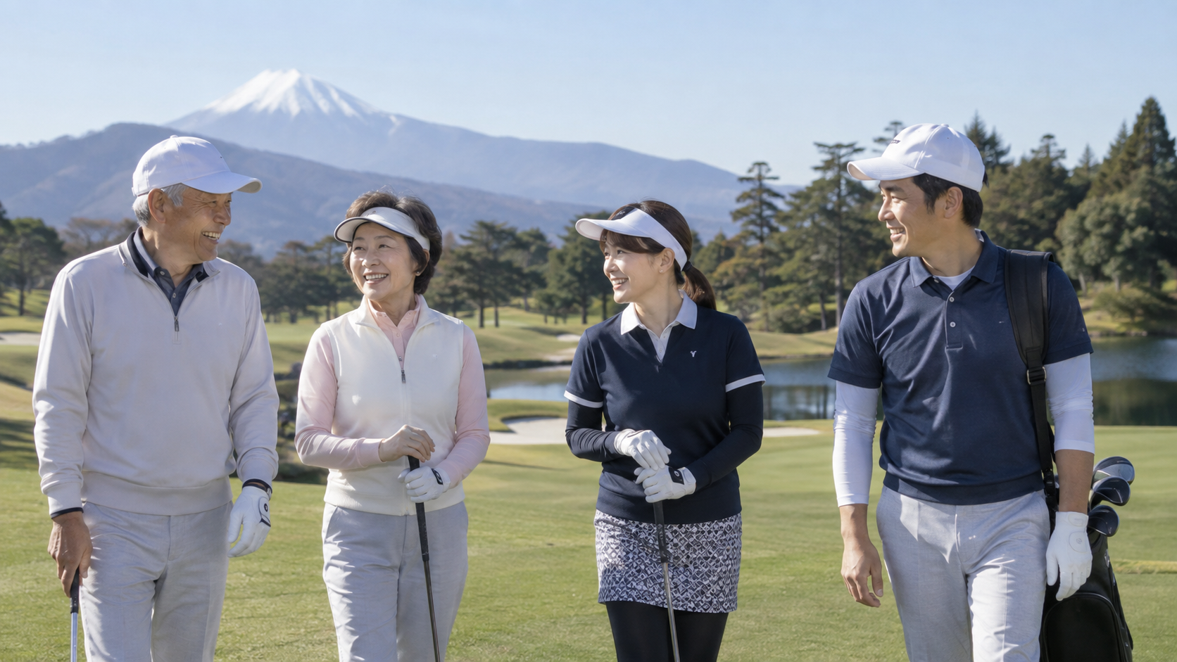 親子2代夫婦でゴルフを楽しむイメージ