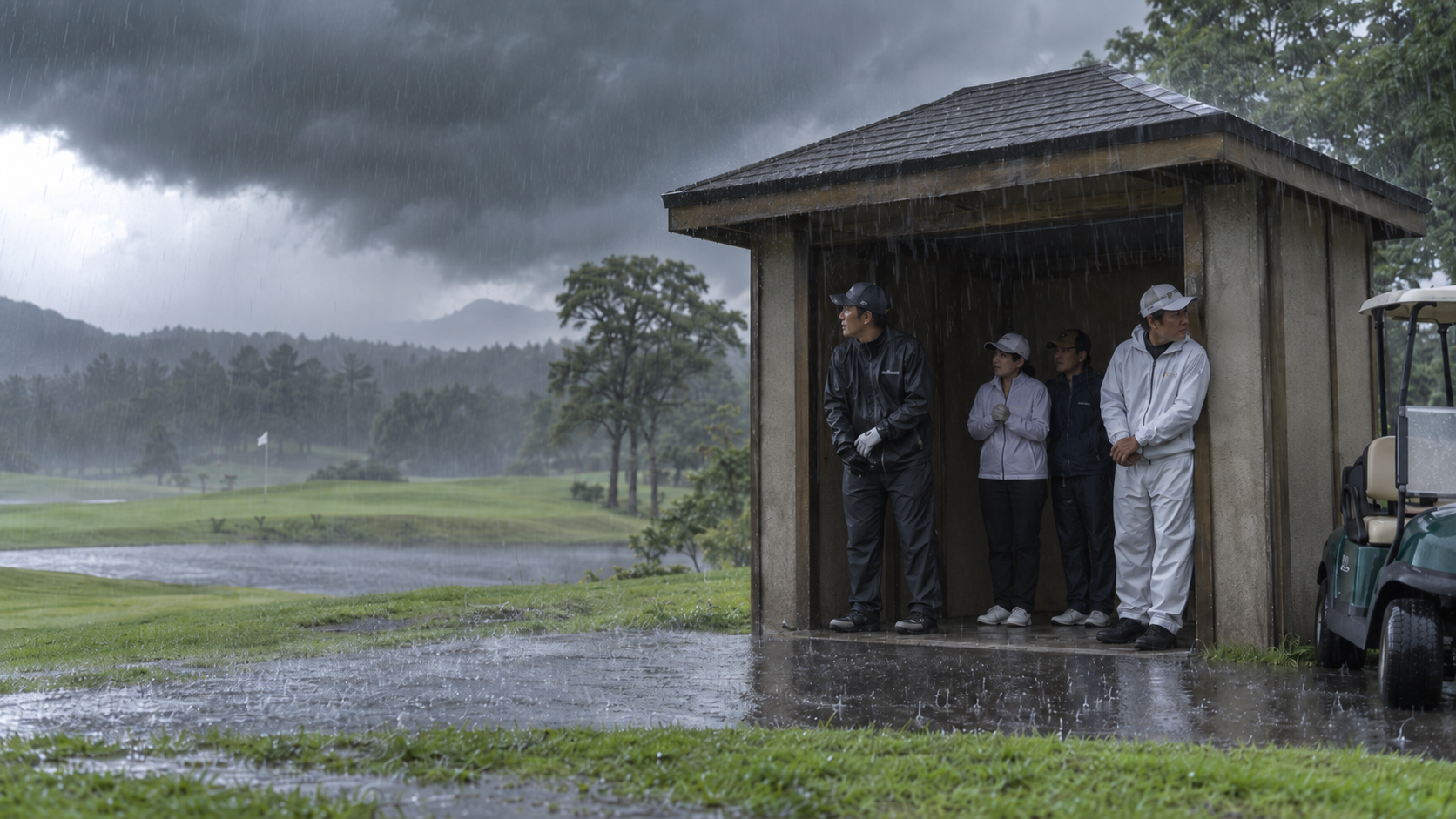 雷で避難小屋に避難しているイメージ