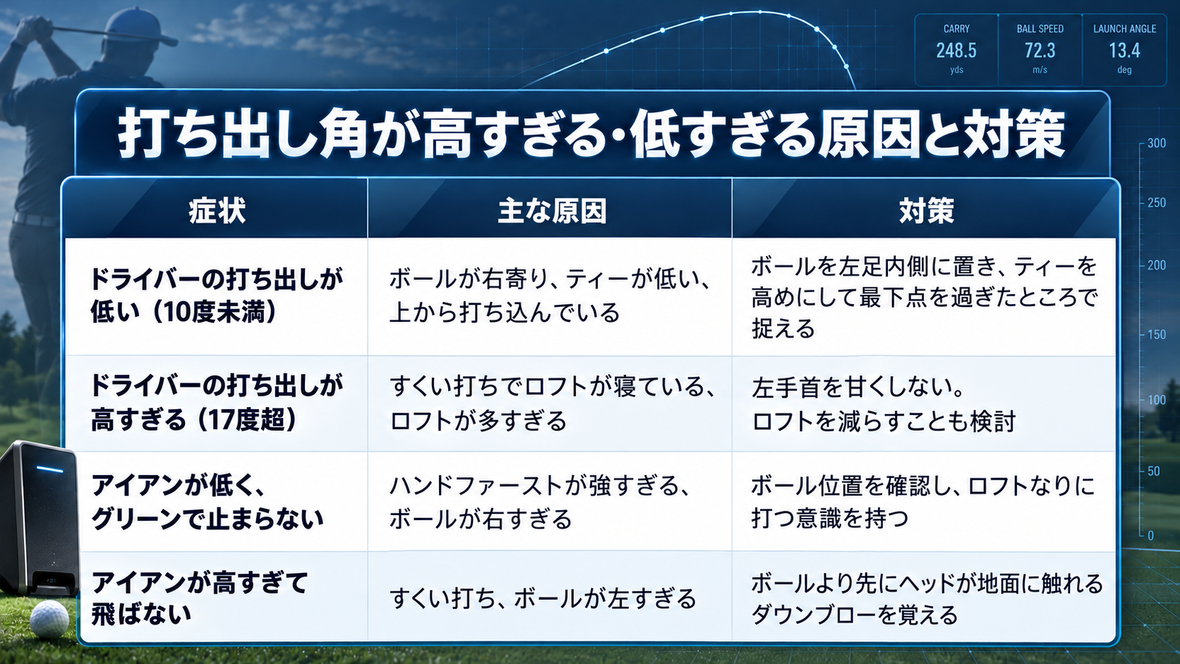 アイアンやドライバーの打ち出し角が高すぎる・低すぎる原因と対策