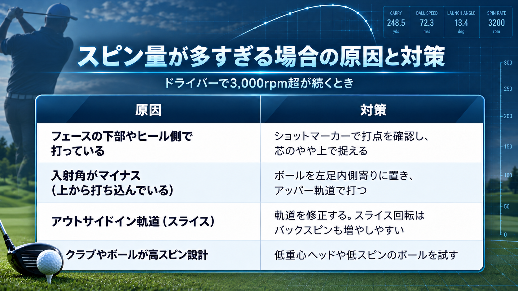 ドライバーのスピン量が多い原因と対策